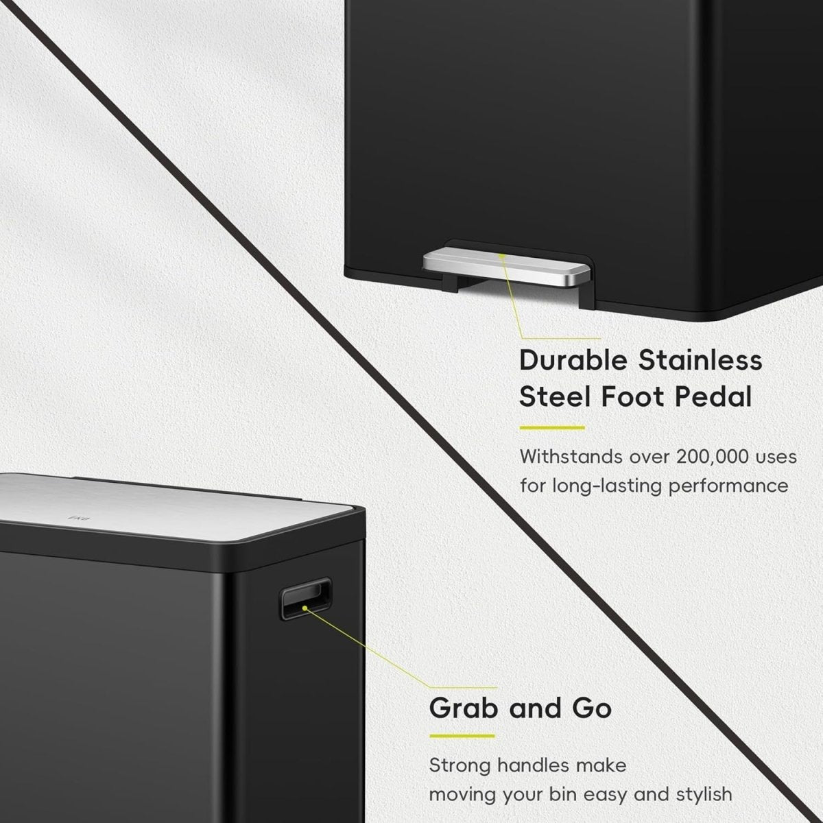 60L Dual Recycling Kitchen Bin 30L+30L Matt Black Soft - Kwikley