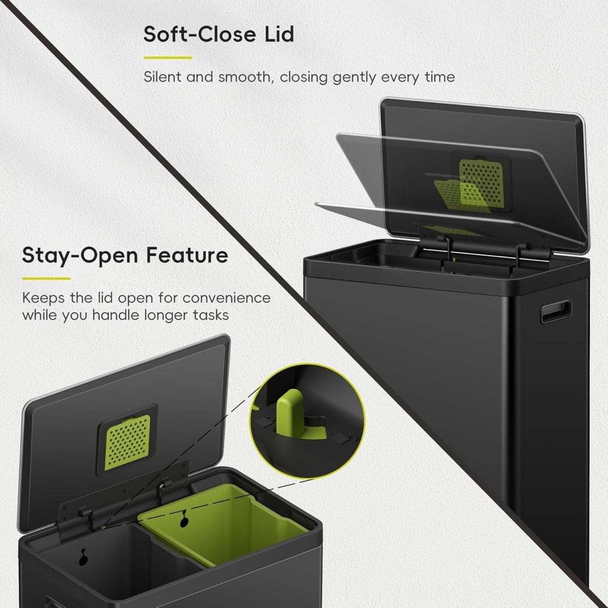 60L Dual Recycling Kitchen Bin 30L+30L Matt Black Soft - Kwikley