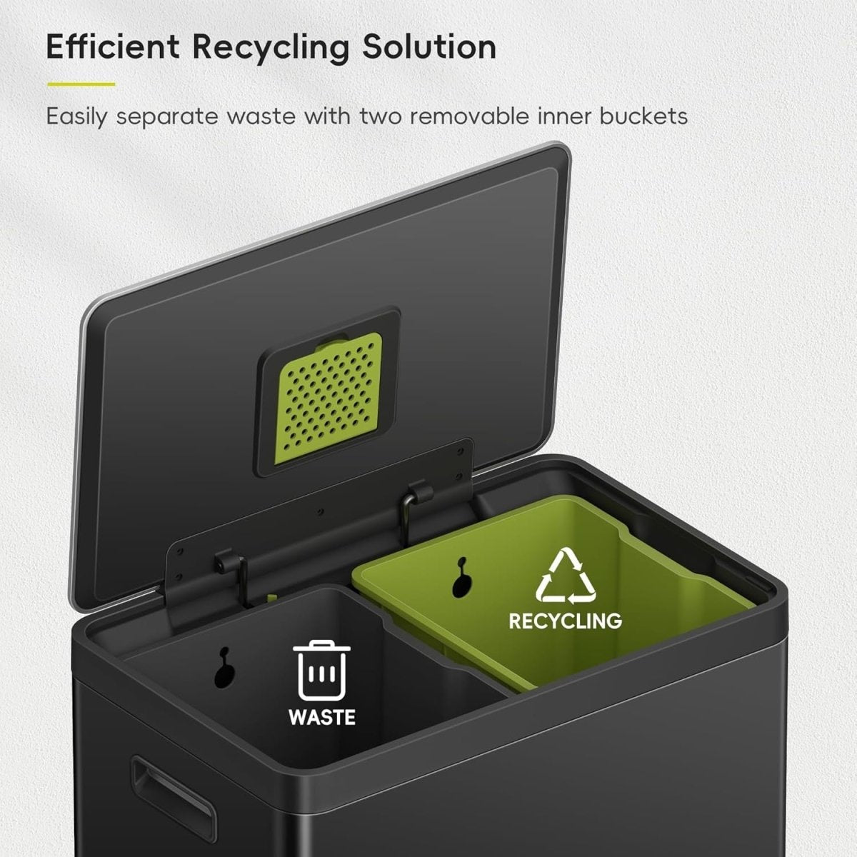 60L Dual Recycling Kitchen Bin 30L+30L Matt Black Soft - Kwikley