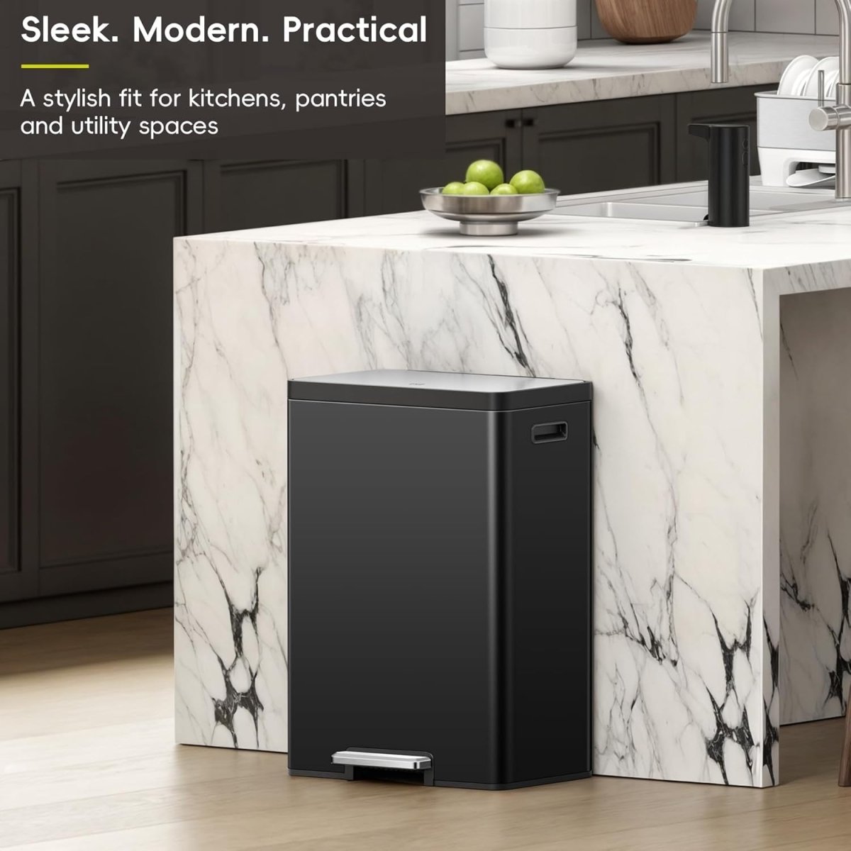 60L Dual Recycling Kitchen Bin 30L+30L Matt Black Soft - Kwikley
