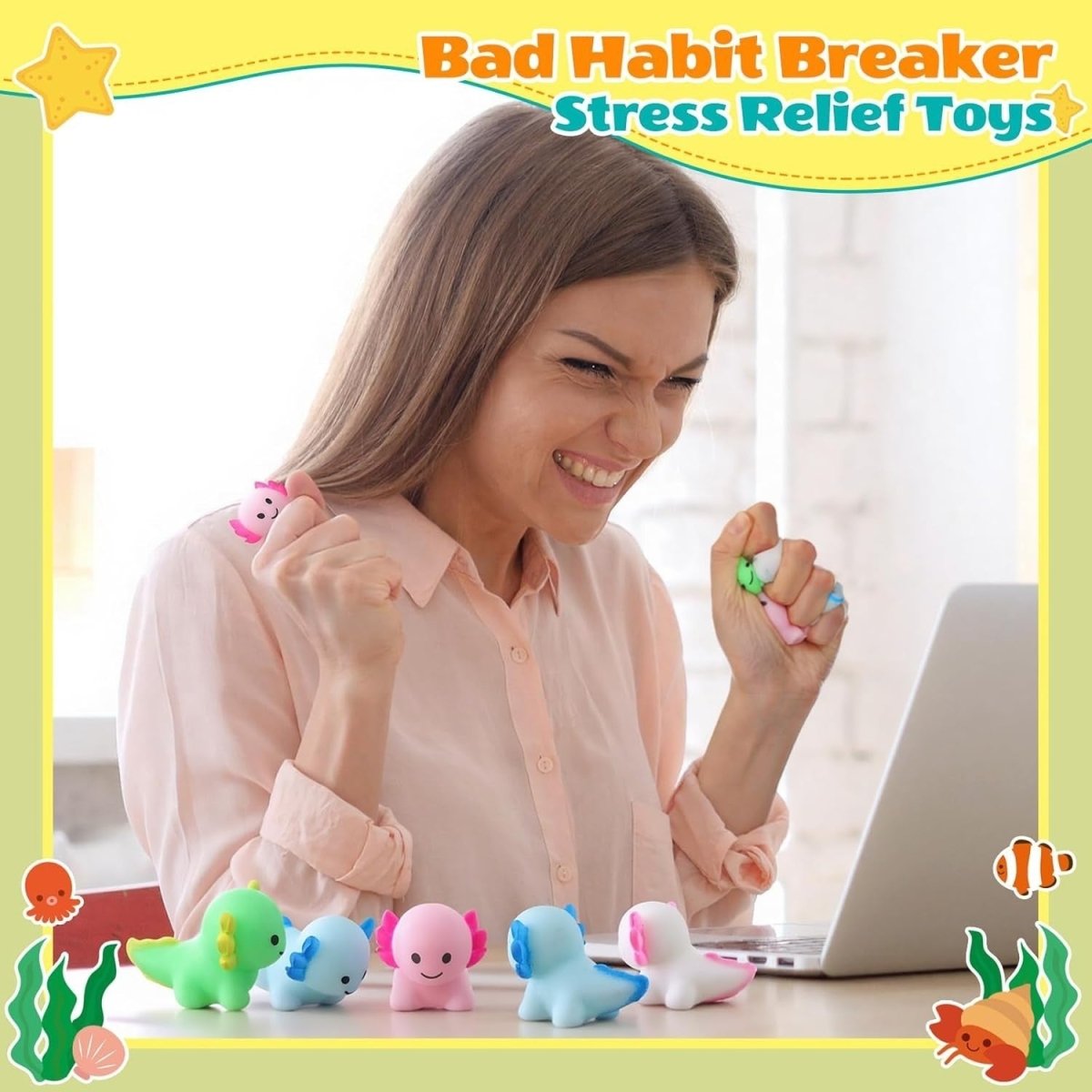 60pcs Mini Axolotl Stress Relief Fidget Toys Cute Sensory Squeeze Gifts - Kwikley