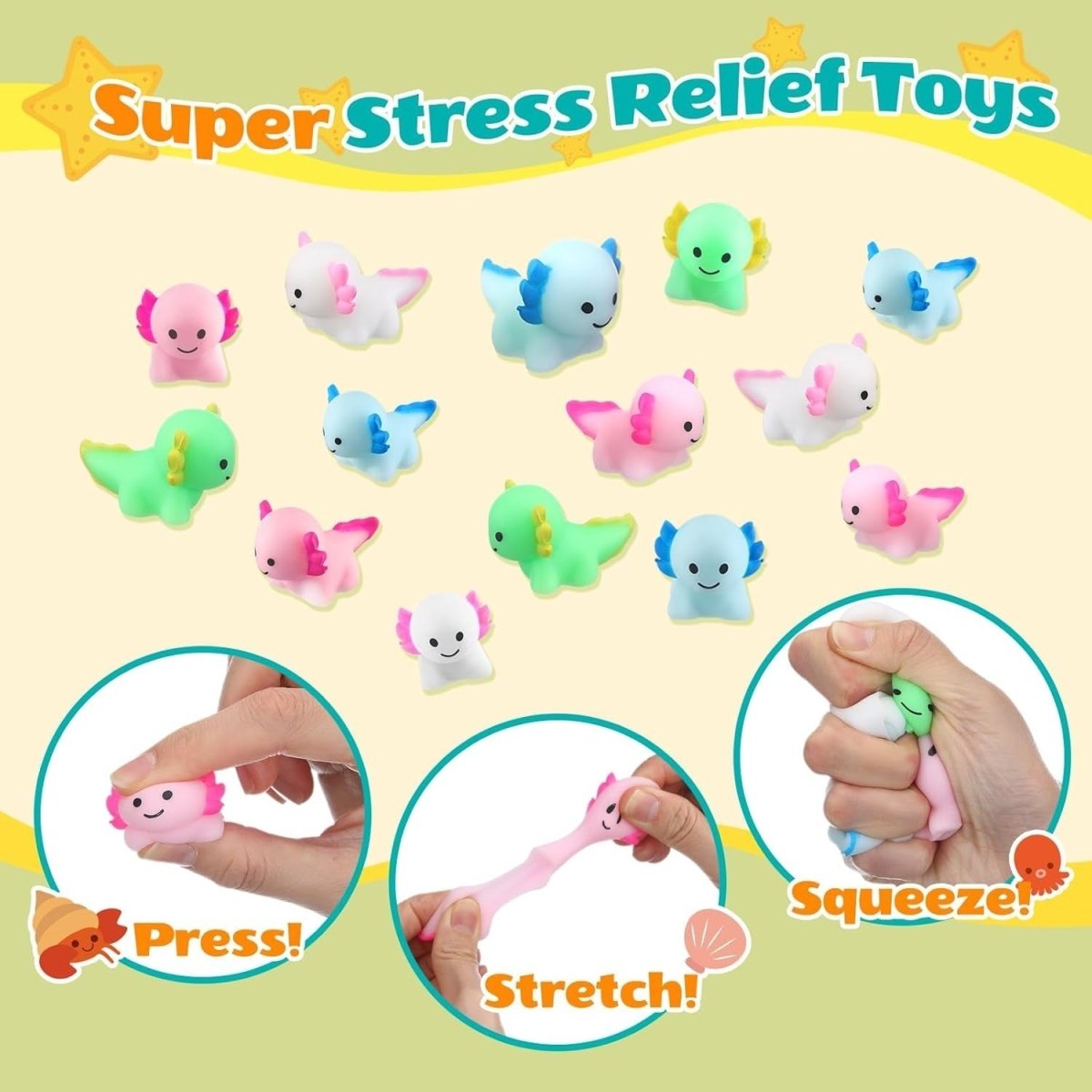60pcs Mini Axolotl Stress Relief Fidget Toys Cute Sensory Squeeze Gifts - Kwikley