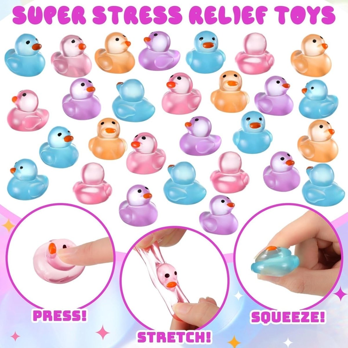 60pcs Mini Duck Sensory Fidget Toys Stress Relief Cute Squeeze Gifts - Kwikley