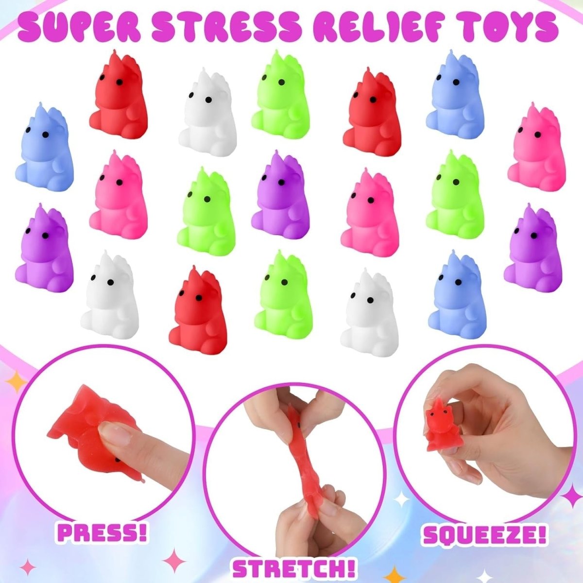 60pcs Mini Unicorn Stress Relief Fidget Toys Cute Sensory Squeeze Gifts - Kwikley