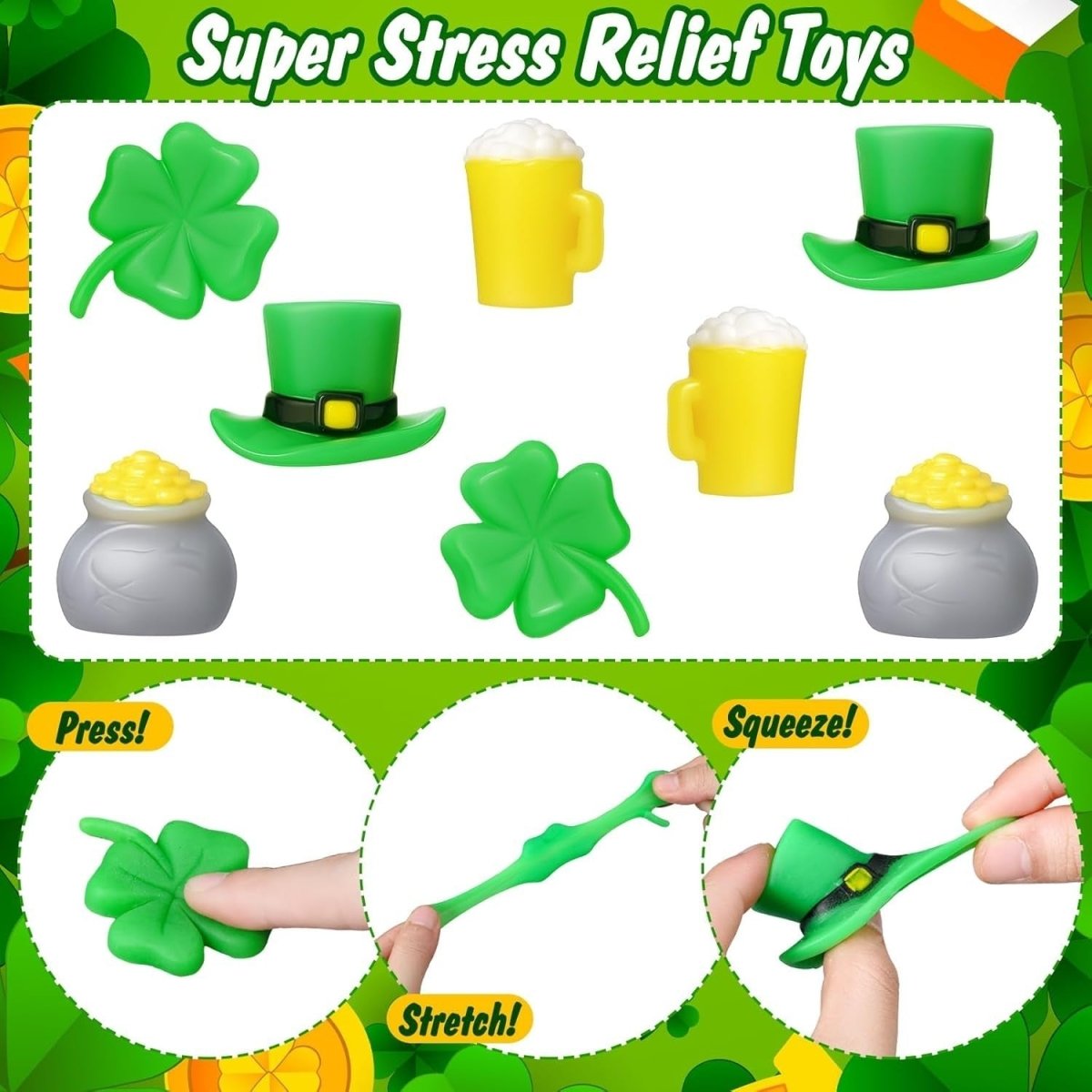 60pcs St Patrick’s Day Mini Shamrock Squeeze Fidget Toys Stress Relief - Kwikley