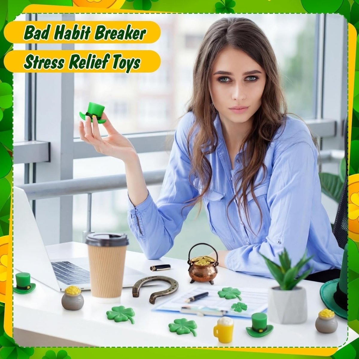 60pcs St Patrick’s Day Mini Shamrock Squeeze Fidget Toys Stress Relief - Kwikley