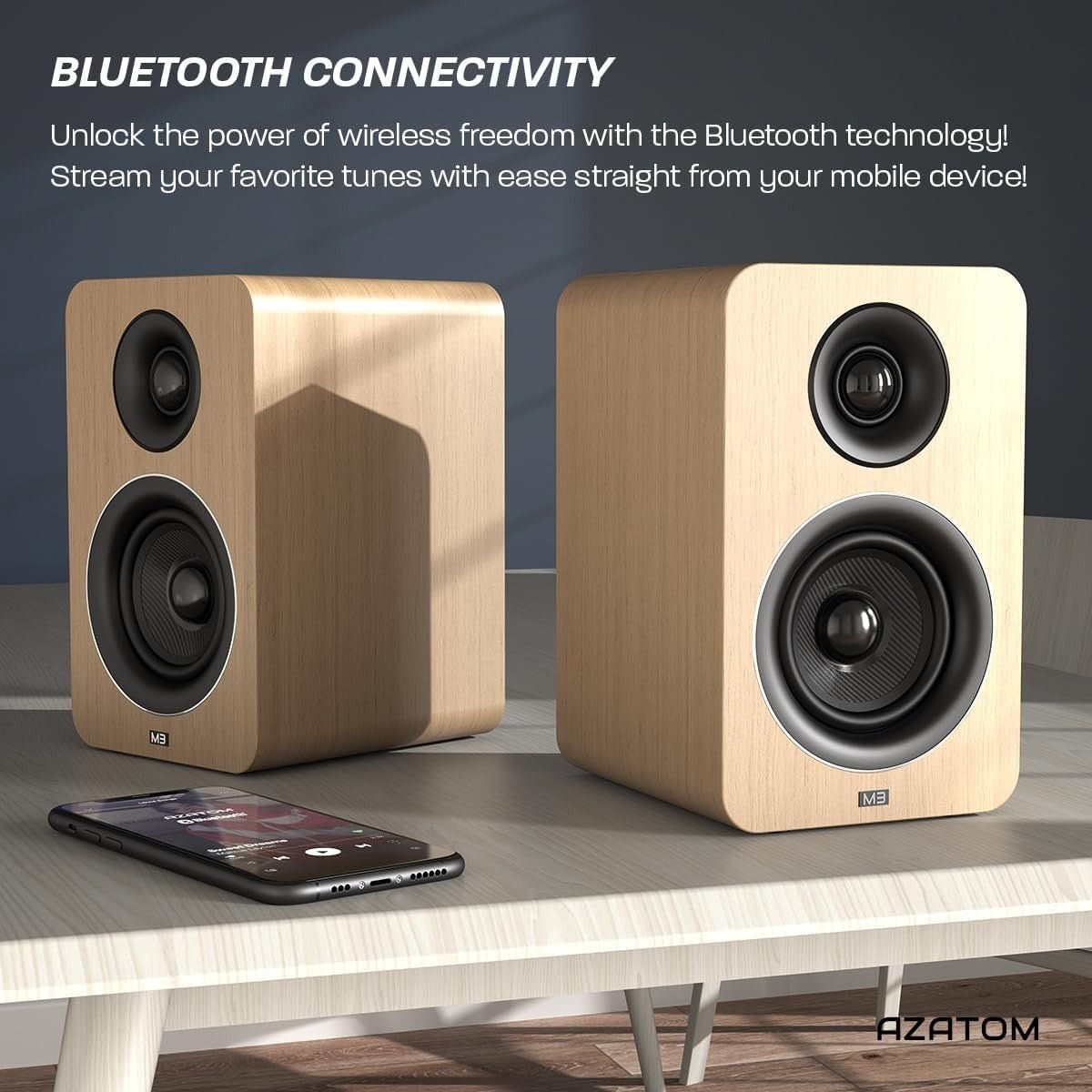 60W Bluetooth Bookshelf Speakers Oak Carbon Fibre Drivers Optical USB - Kwikley