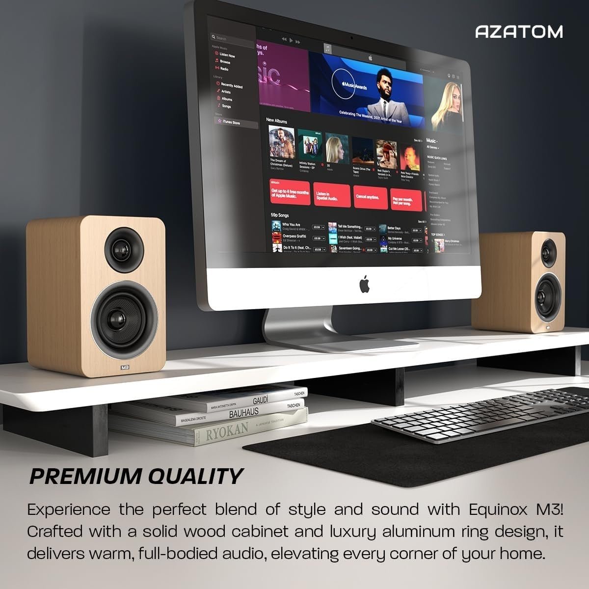 60W Bluetooth Bookshelf Speakers Oak Carbon Fibre Drivers Optical USB - Kwikley
