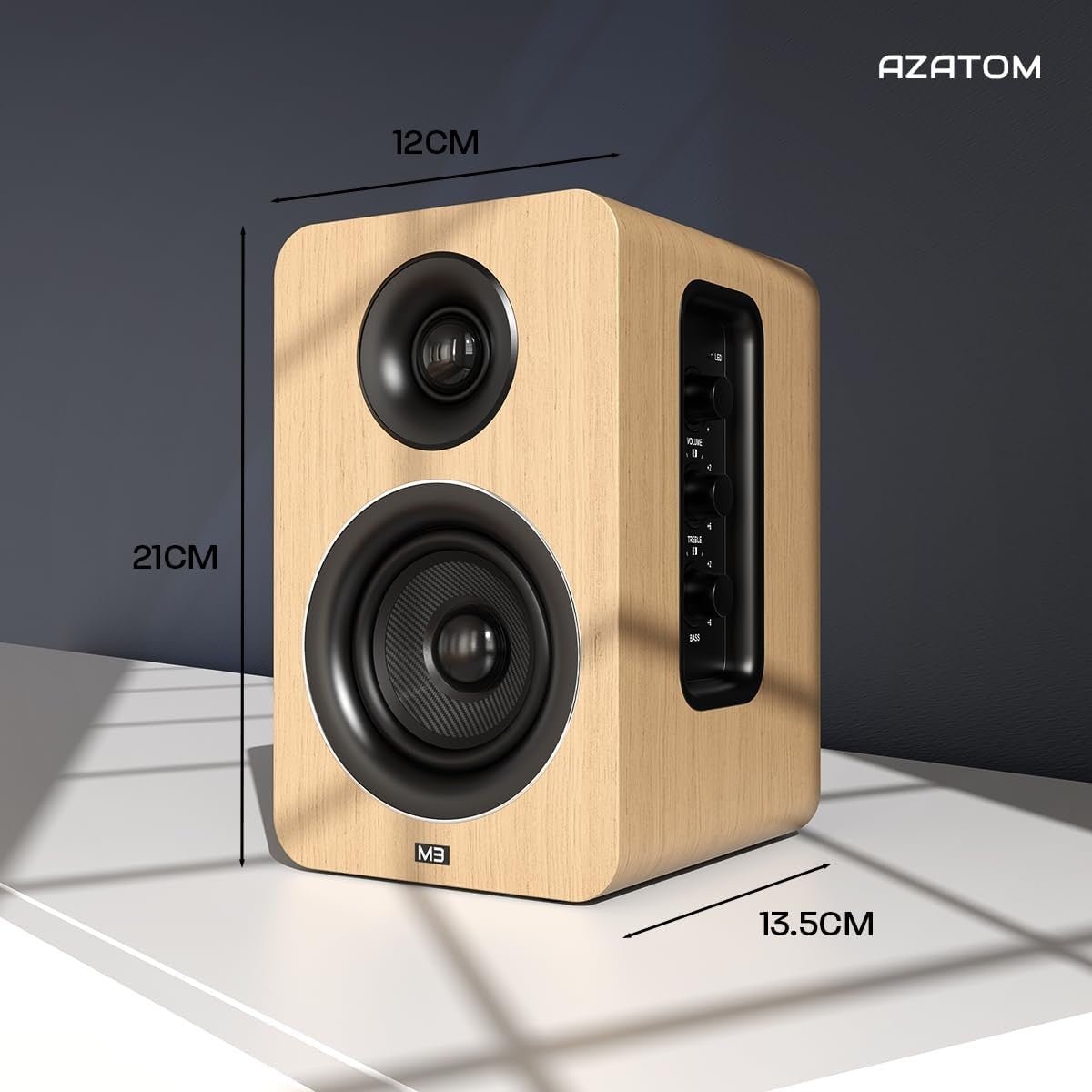 60W Bluetooth Bookshelf Speakers Oak Carbon Fibre Drivers Optical USB - Kwikley