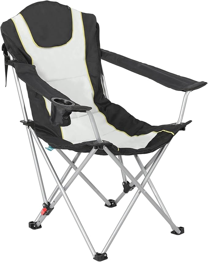 Reclining Foldable Camping Chair with Cup Holder Black