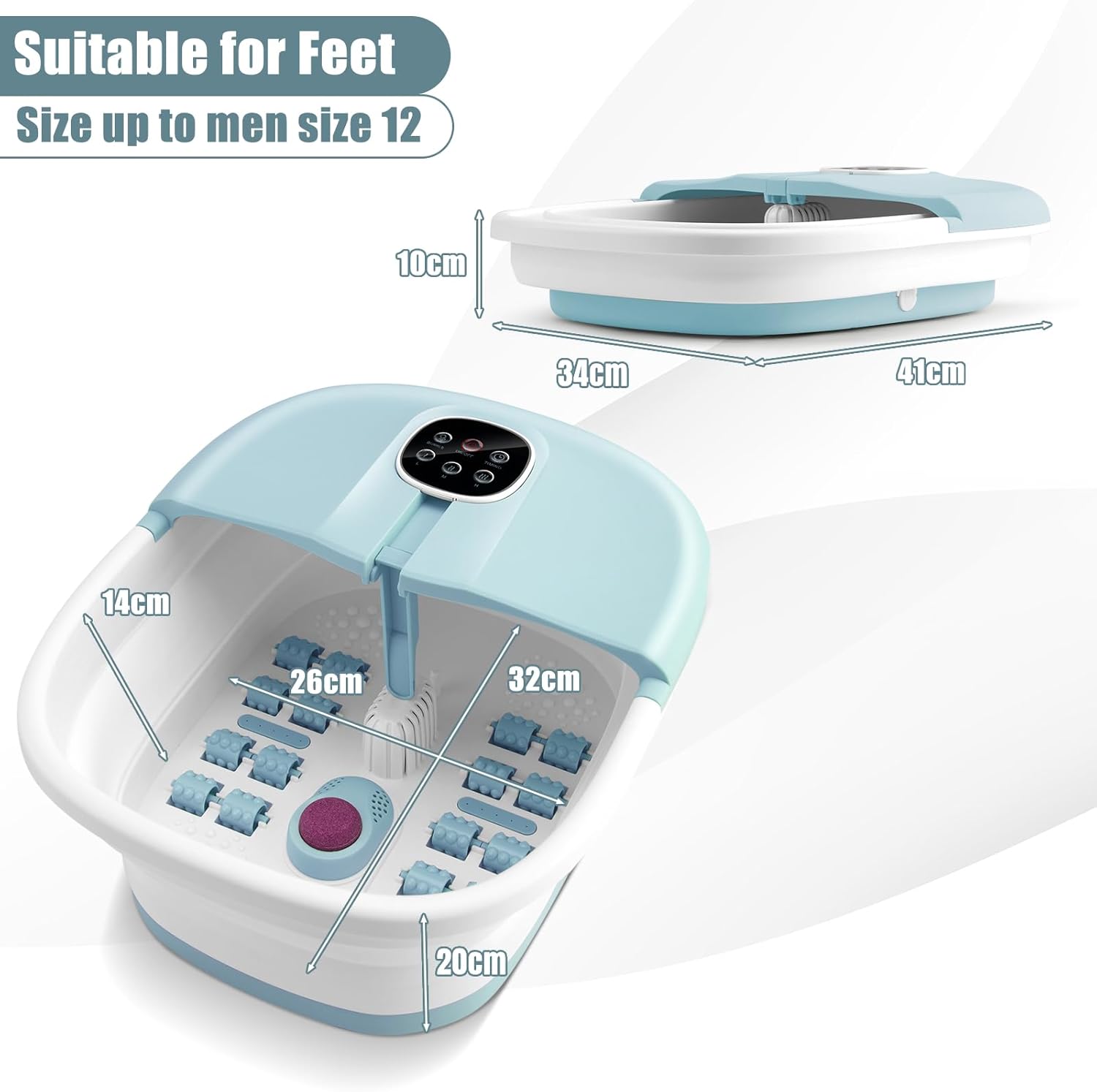 Electric Foot Spa Massager Foldable Heated Bubble Roller Remote