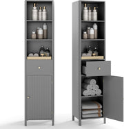 Tall Bathroom Storage Cabinet Drawer Fluted Door Grey 170cm