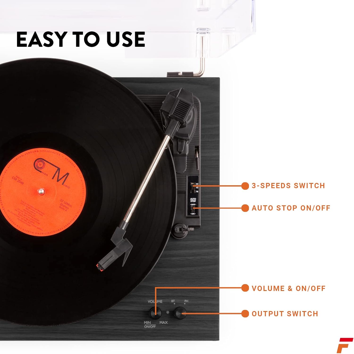 3-Speed Retro Bluetooth Turntable with Built-in Speakers & Auto Stop
