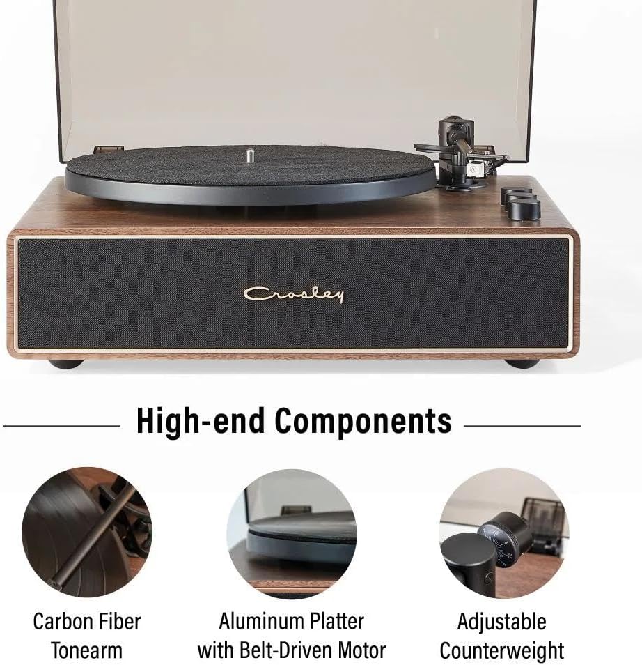 Bluetooth Vinyl Record Player with 60W Speakers Walnut