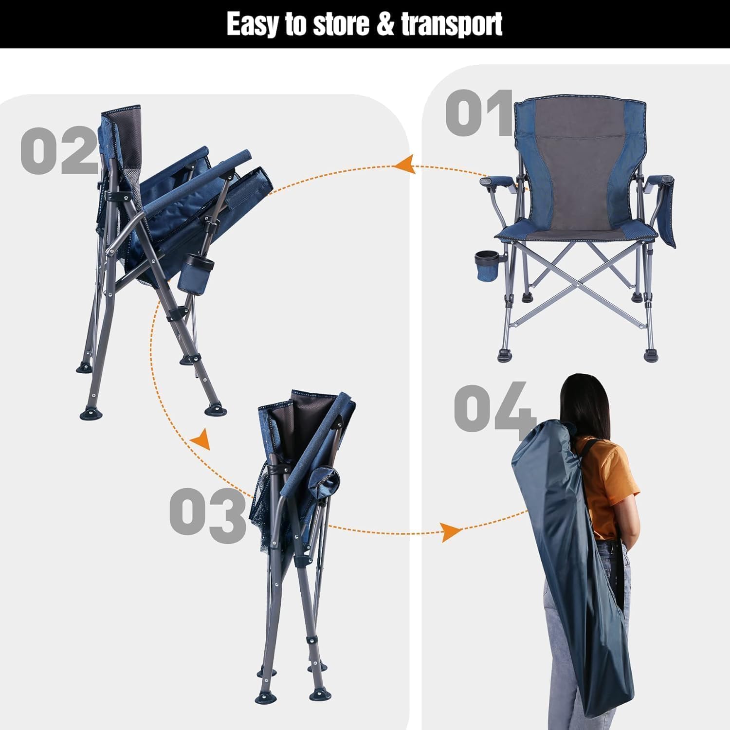Oversized Folding Camping Chair 200kg Heavy Duty Blue