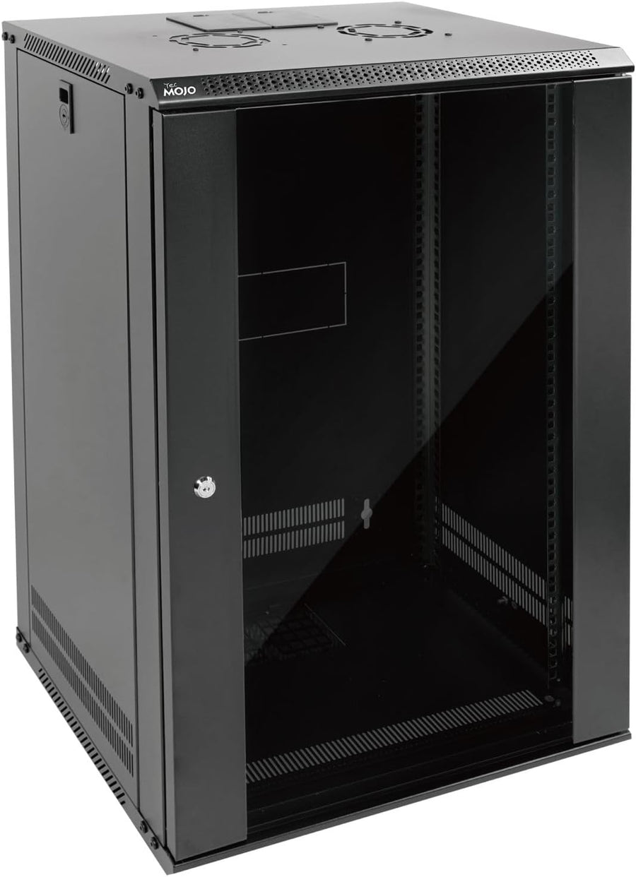 18U Wall Mount Server Cabinet 450mm Glass Door Black