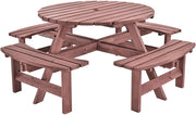 8 Seater Round Wooden Picnic Table Bench Set w/Parasol Hole