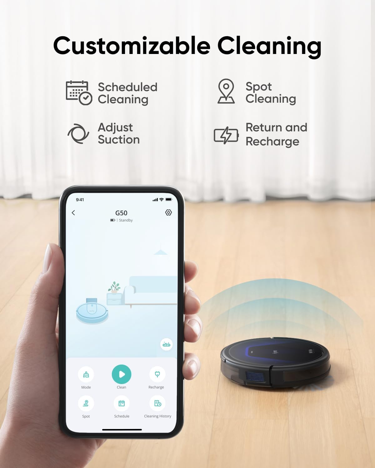 Robot Vacuum 4000Pa Pet Hair Cleaner Slim Quiet Smart