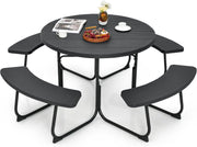 8 Seater Round Picnic Table Bench Set Outdoor Patio w/Parasol Hole Black