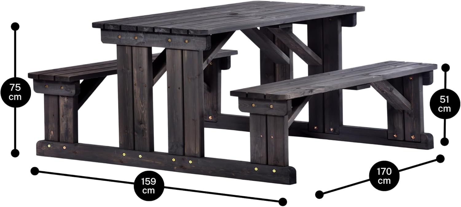 8 Seater Wooden Picnic Table Walk In Garden Bench Set w/Parasol Hole