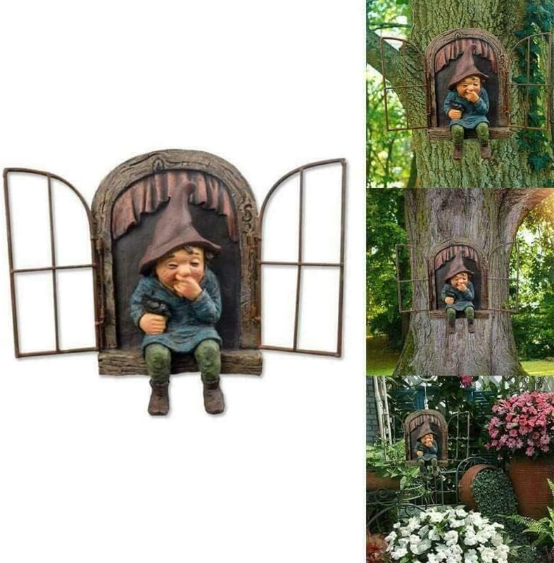 Tree Hugger Gnome Garden Statue Hanging Resin Outdoor Decor
