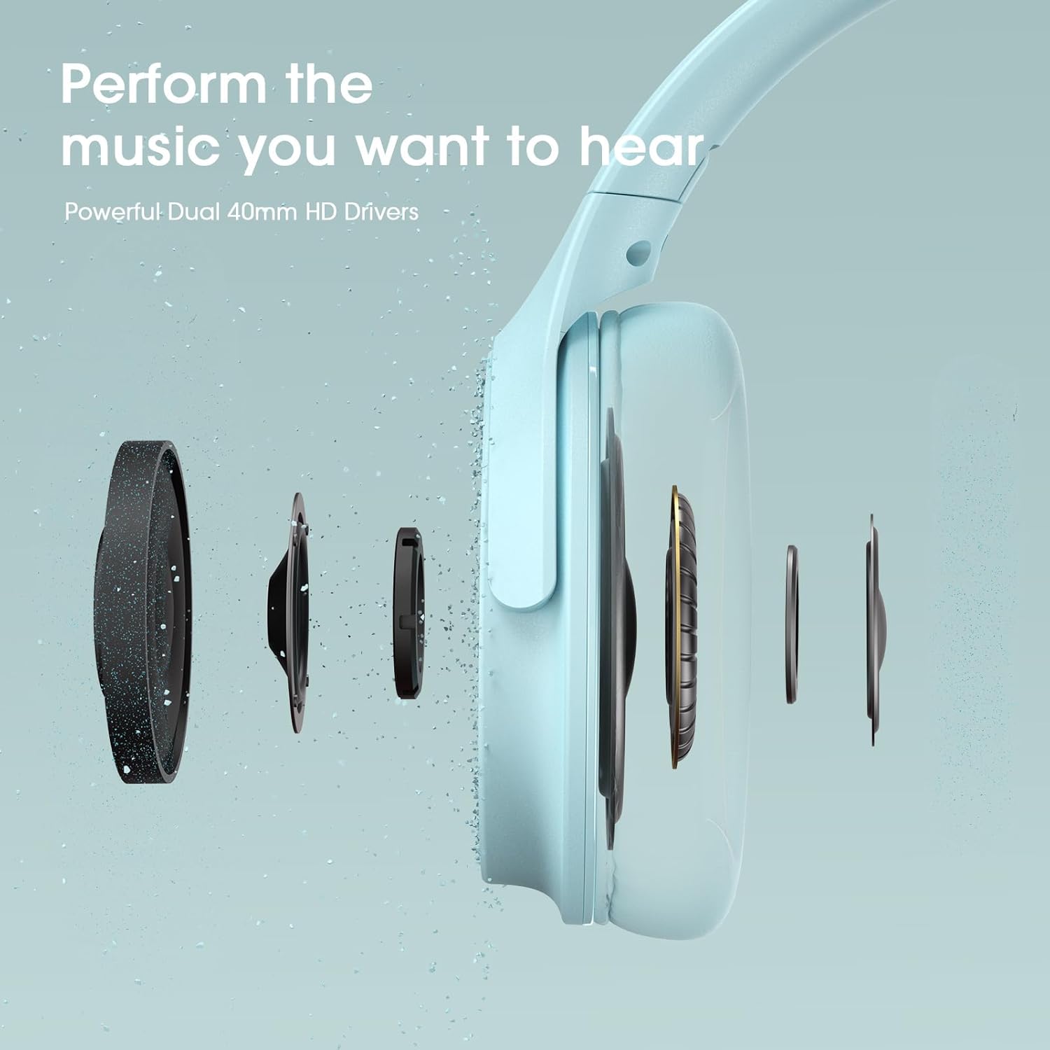 Wireless Bluetooth Over Ear Headphones 70 Hour Battery 3 EQ Blue