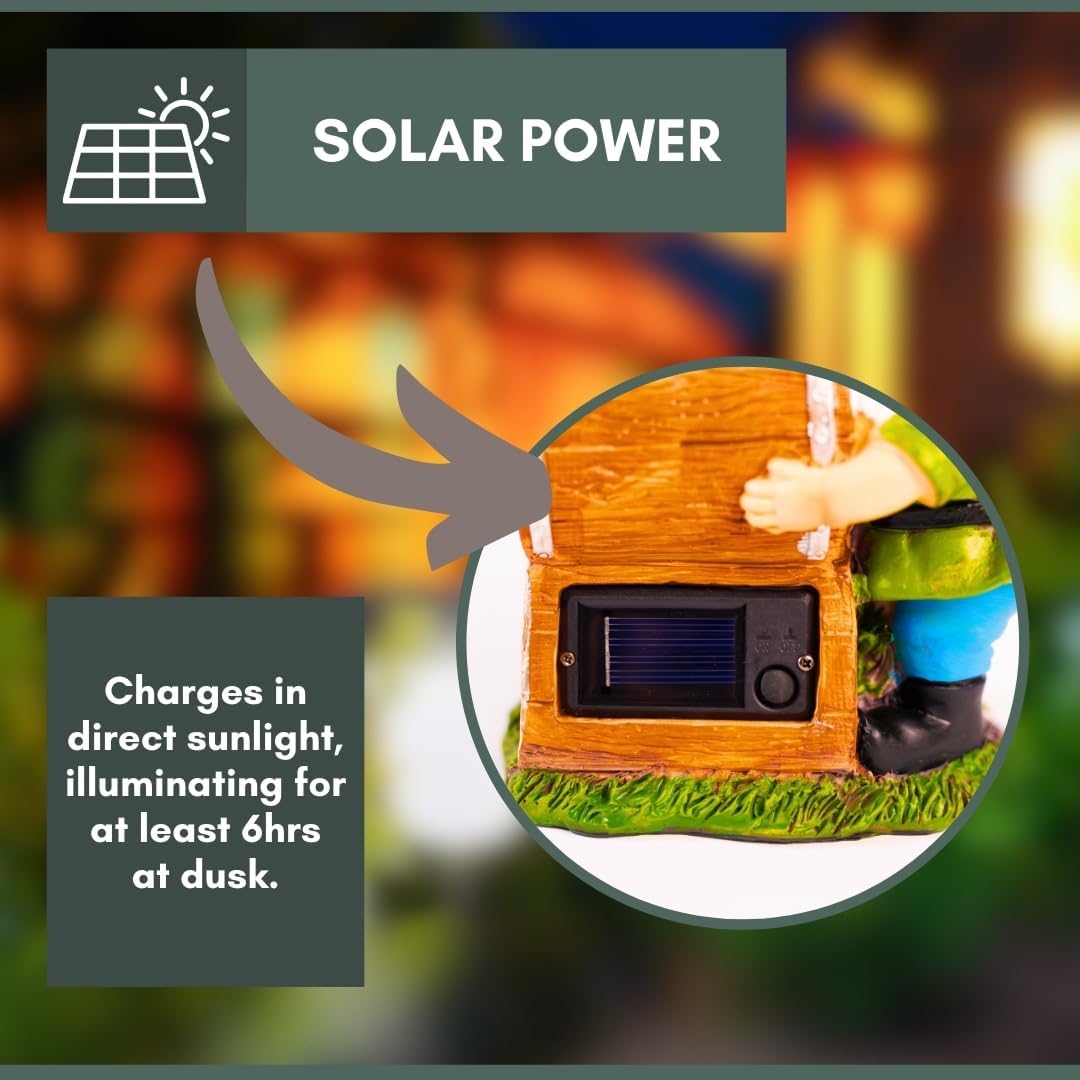 Solar Garden Gnome LED Light Treasure Chest Welcome Statue Decor
