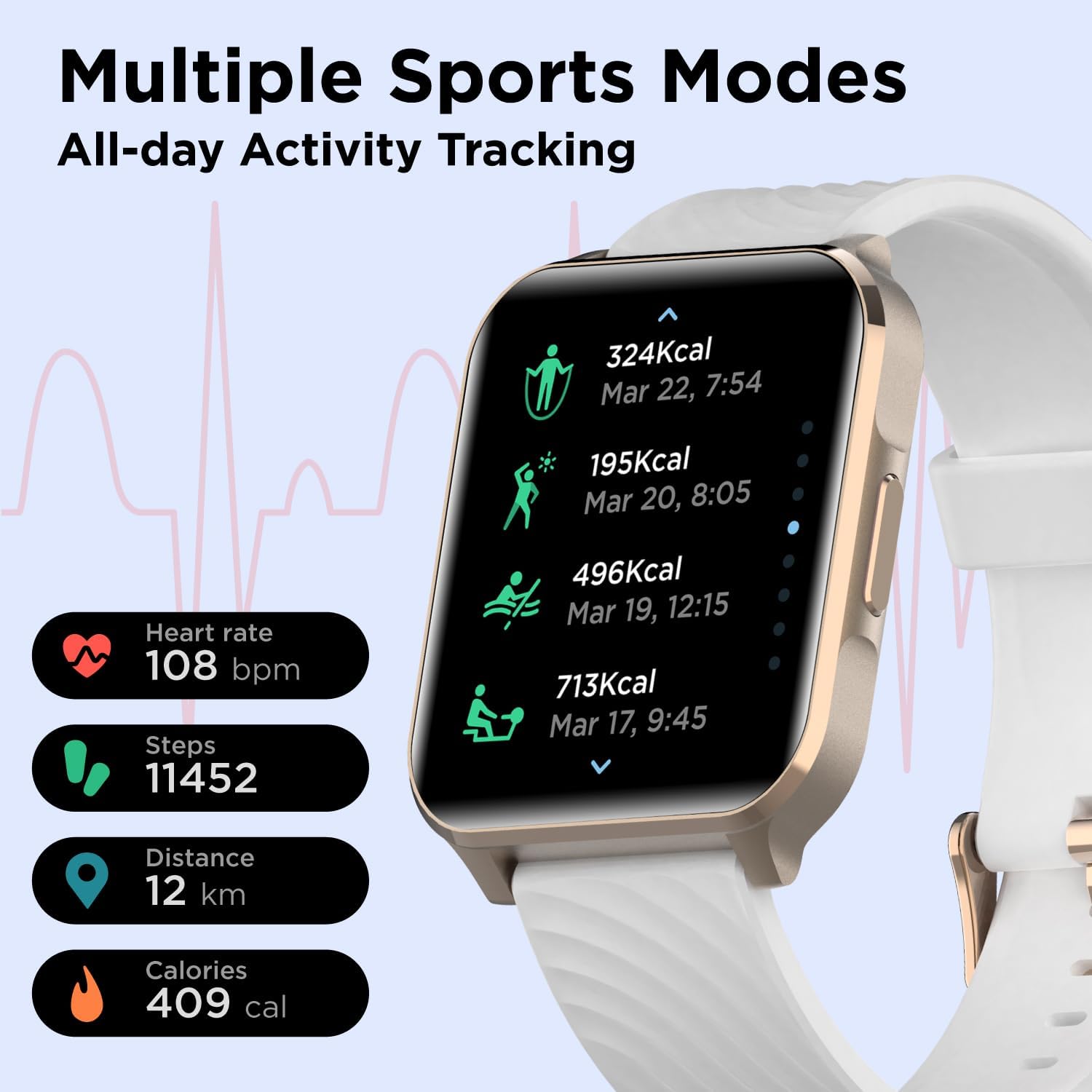 Rose Gold Smart Watch Health Fitness Tracker 10 Day Battery