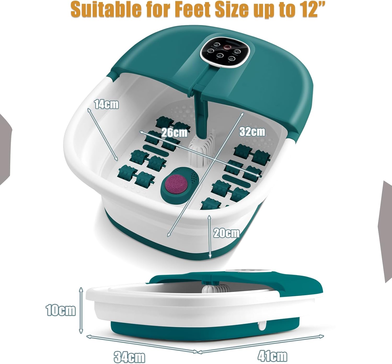 Foldable Foot Spa Massager Heat Bubble Rollers Remote Timer