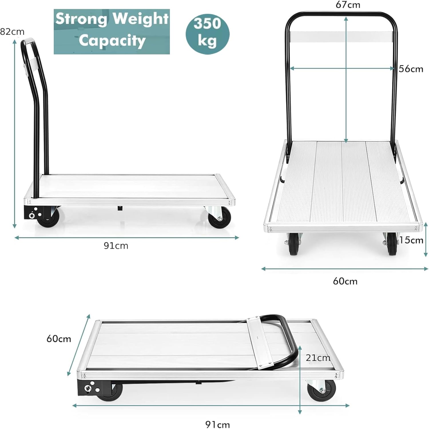 350KG Folding Platform Trolley Aluminium Flatbed Push Cart