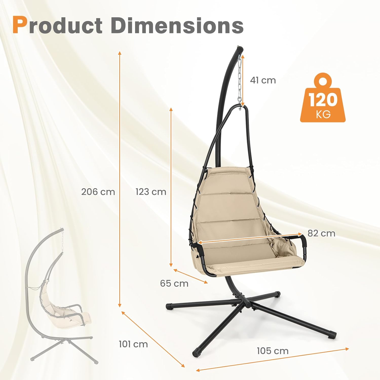 Hammock Swing Chair with Stand Beige Padded Seat Metal