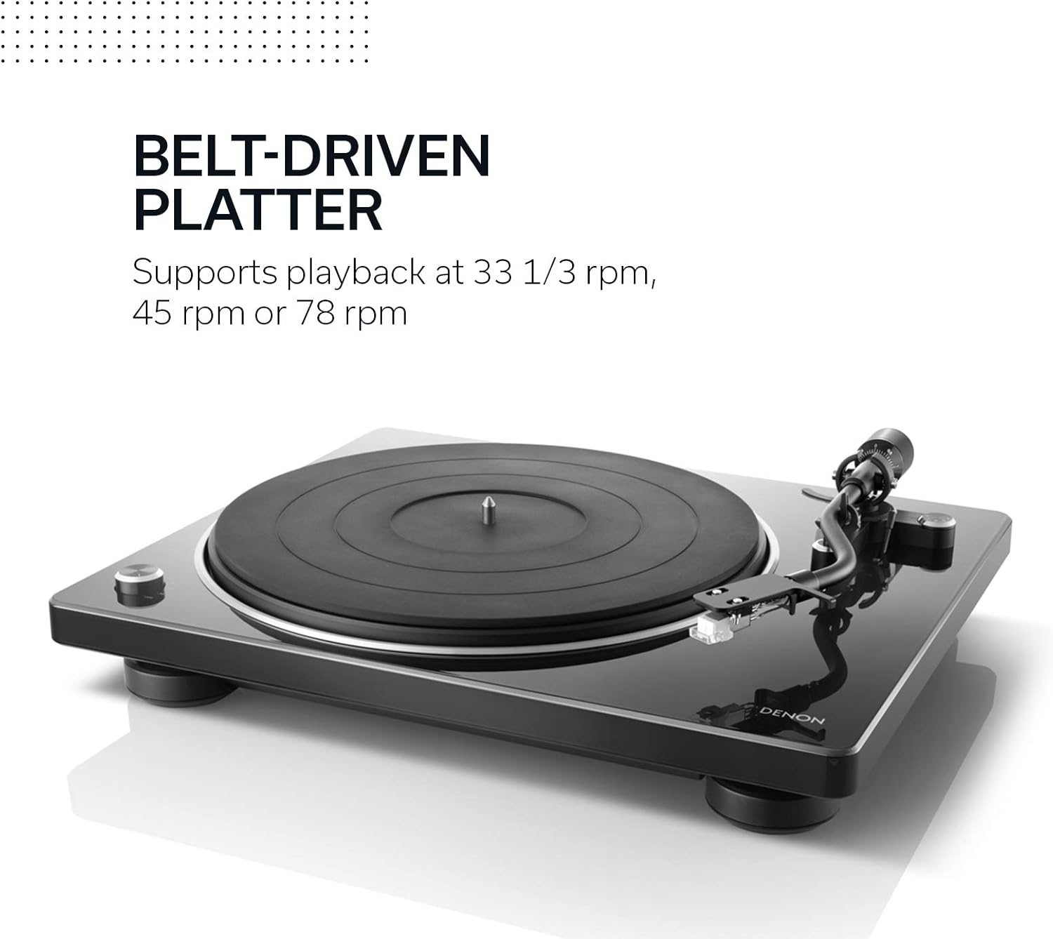 Belt-Drive Turntable with S-Shaped Tonearm, Multi-Speed 33/45/78 RPM