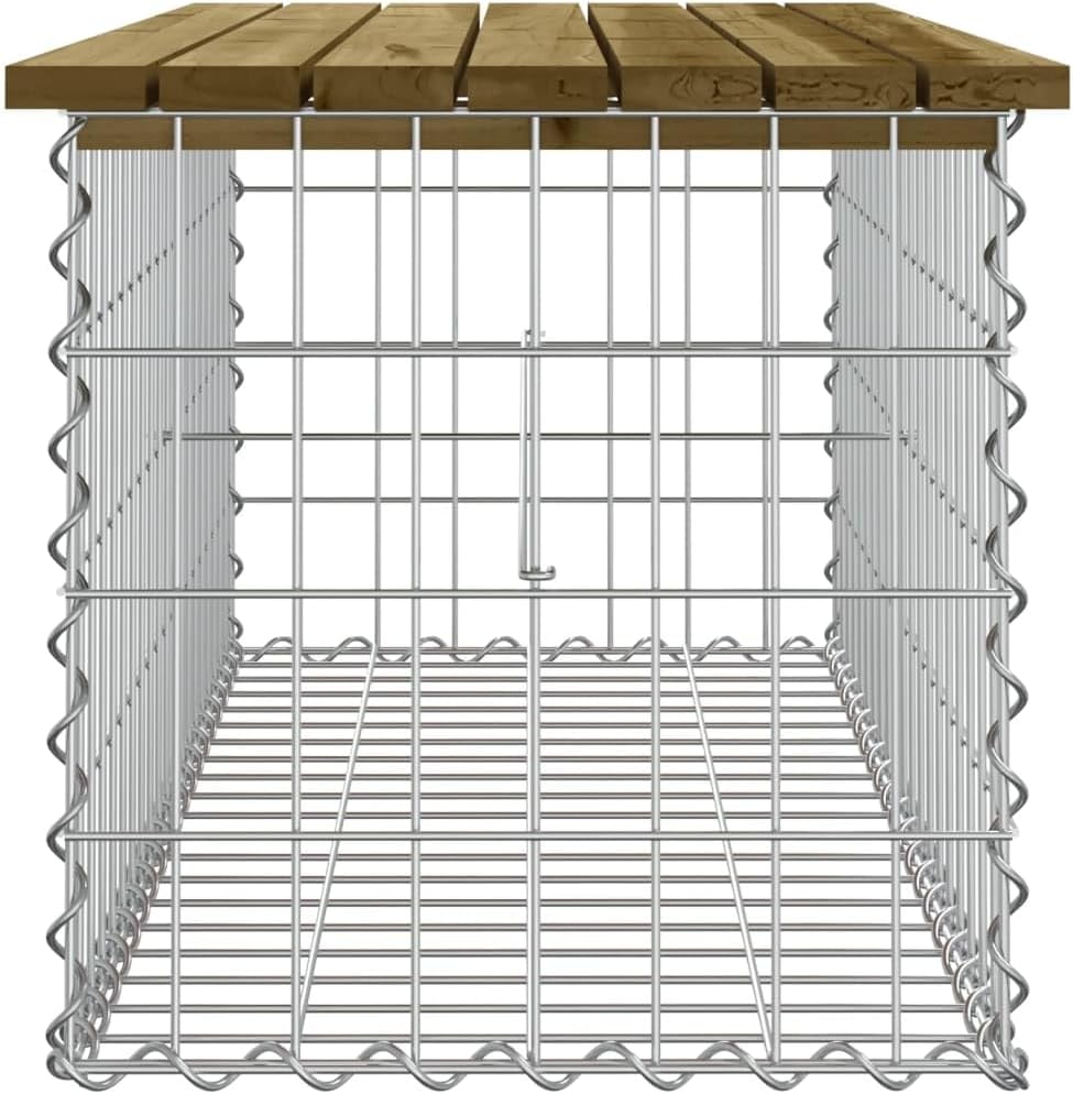 Gabion Garden Bench Pine Wood Outdoor Patio Seat 103cm
