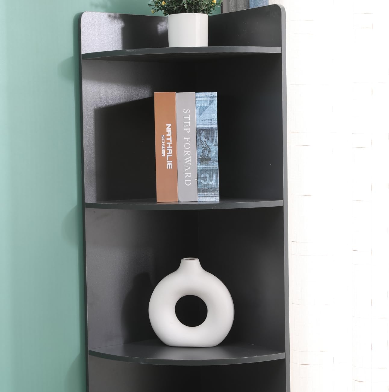 Tall Corner Cabinet White Grey 3 Shelf Storage Unit