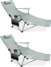 2 Pack Reclining Camping Chairs Footrest Cyan 300lb