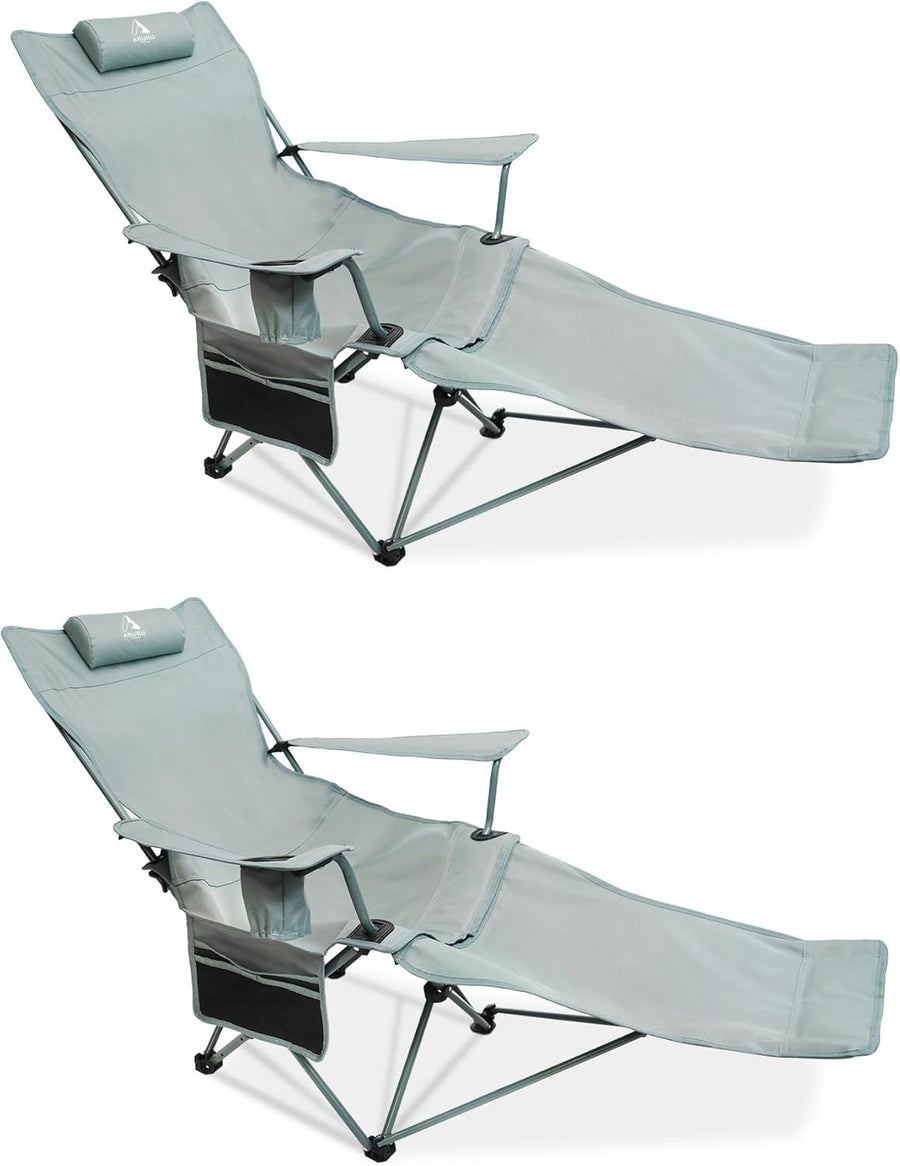 2 Pack Reclining Camping Chairs Footrest Cyan 300lb