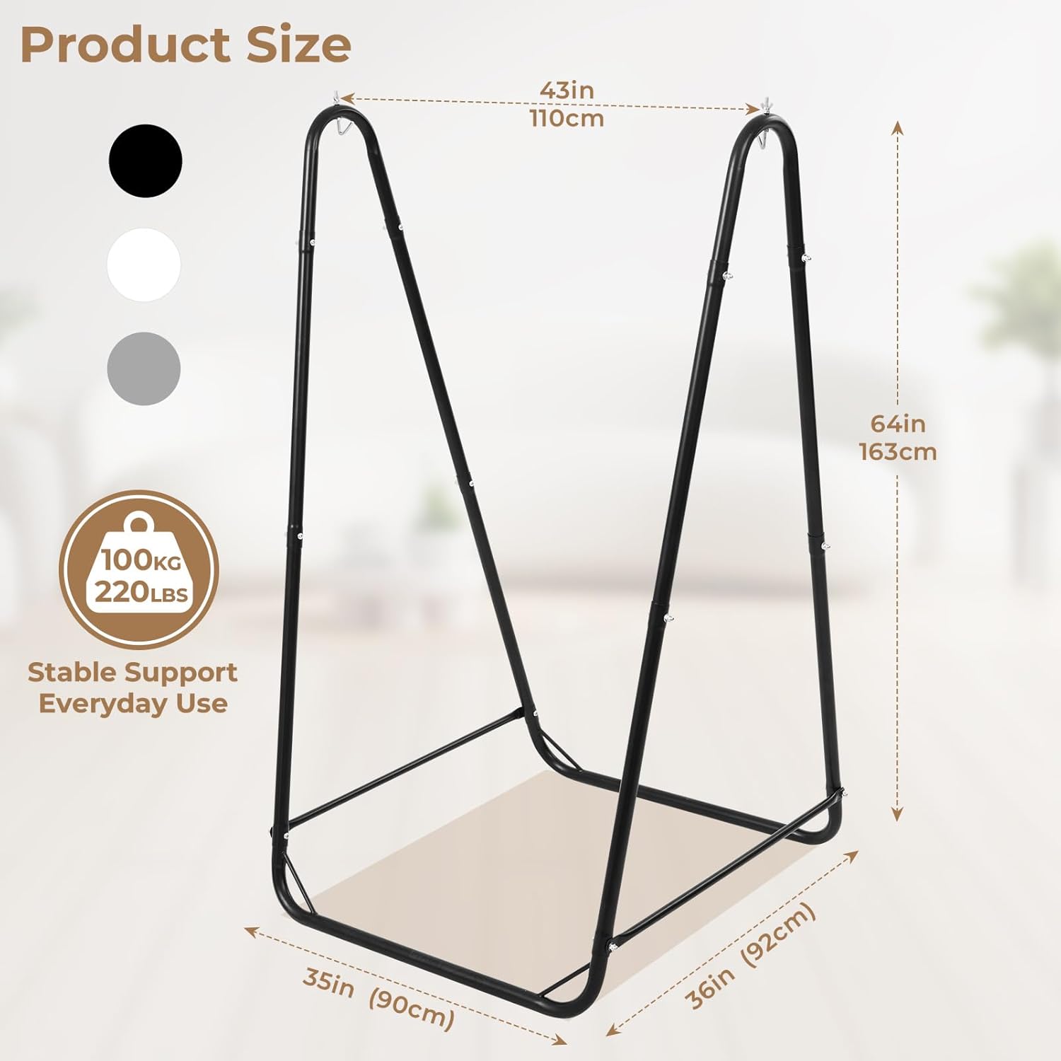 Black U Shaped Hammock Chair Stand Only