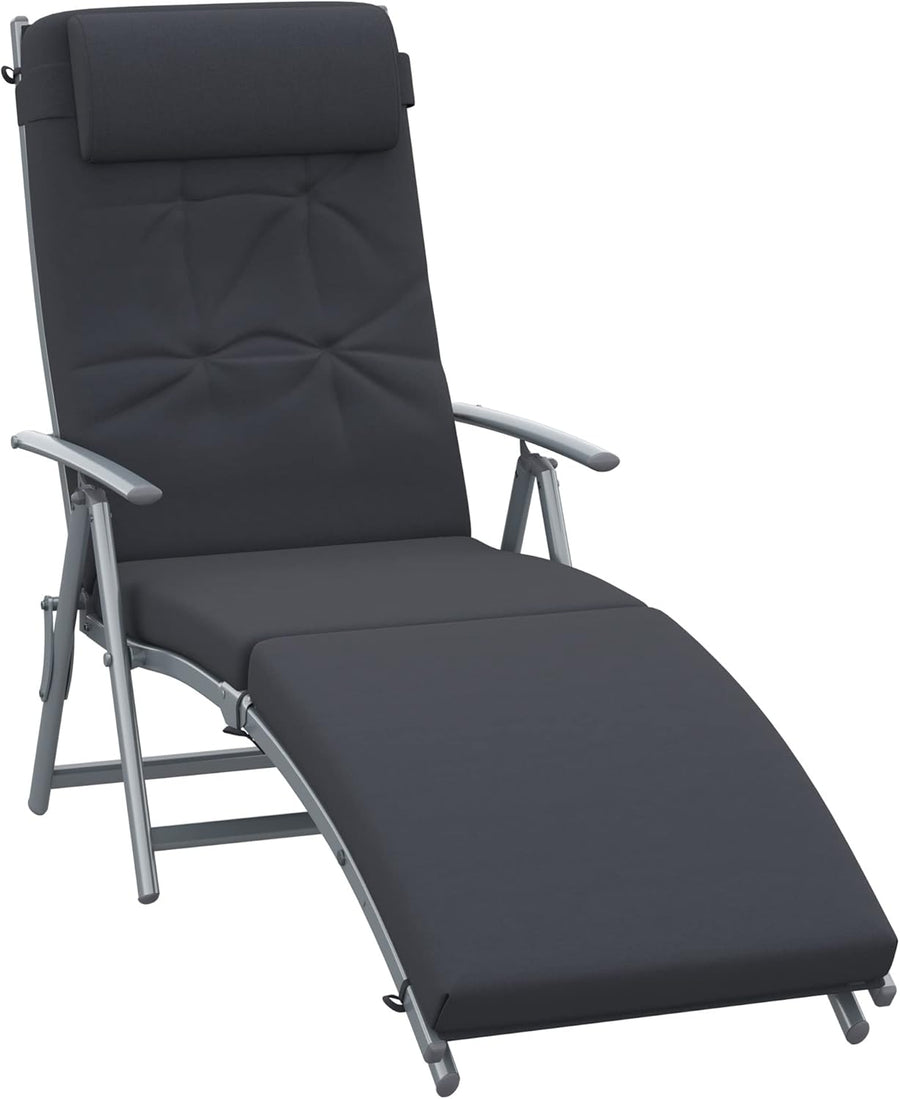 Folding Sun Lounger 7 Level Recliner Chair Black