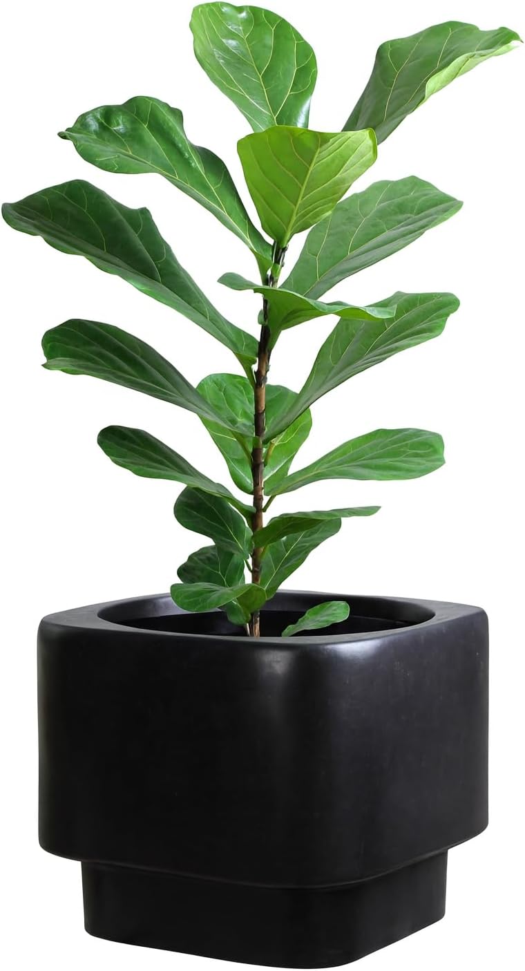 45cm Black Raised Planter Large Fibrestone Plant Pot Indoor Outdoor