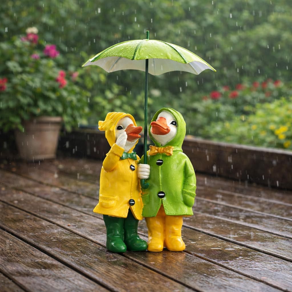 Duck Garden Statues Set Resin Outdoor Umbrella Figurines 30cm