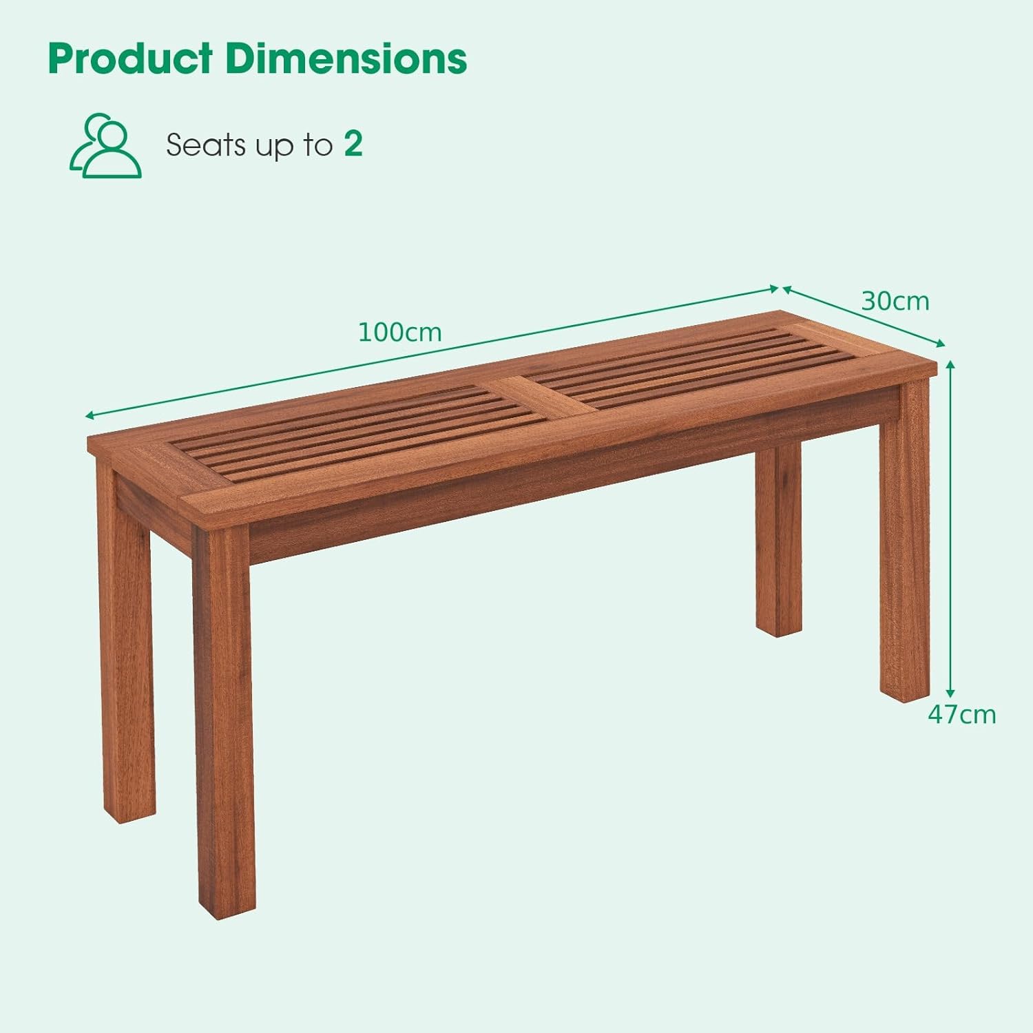 2 Seater Wooden Garden Bench Slatted Patio Seat 100cm