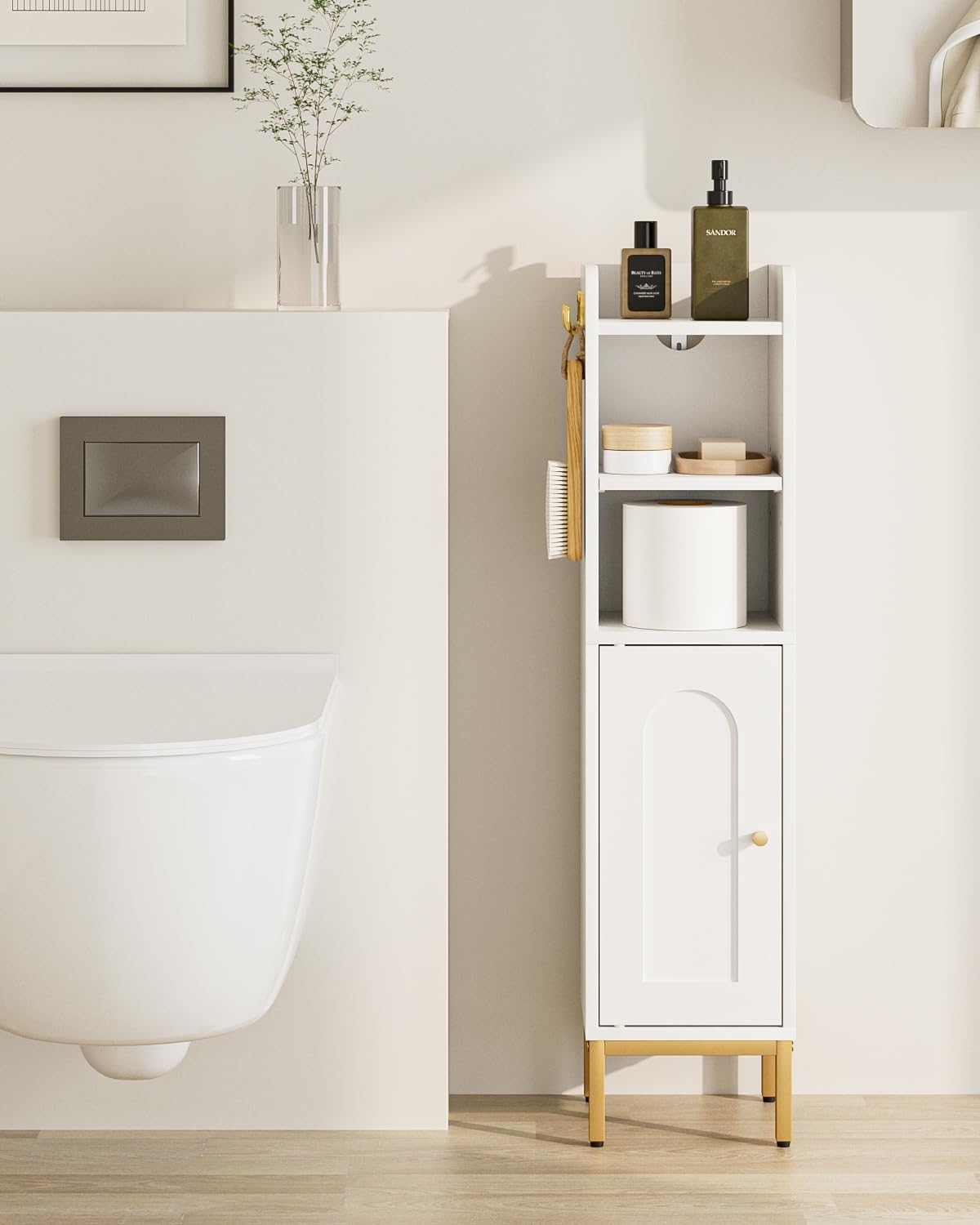 Slim Tall Bathroom Storage Cabinet Waterproof White Unit
