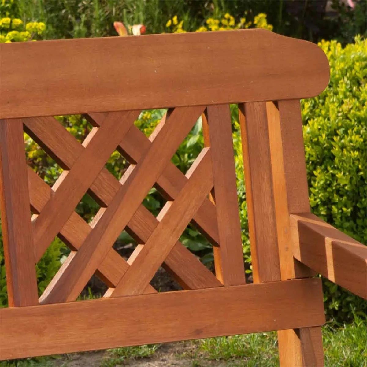 3 Seater Wooden Garden Bench Outdoor Patio Hardwood Slatted Seat 146cm
