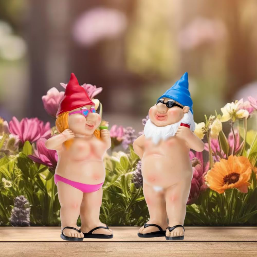 Funny Naughty Garden Gnomes Set Resin Rude Couple Ornament Decor