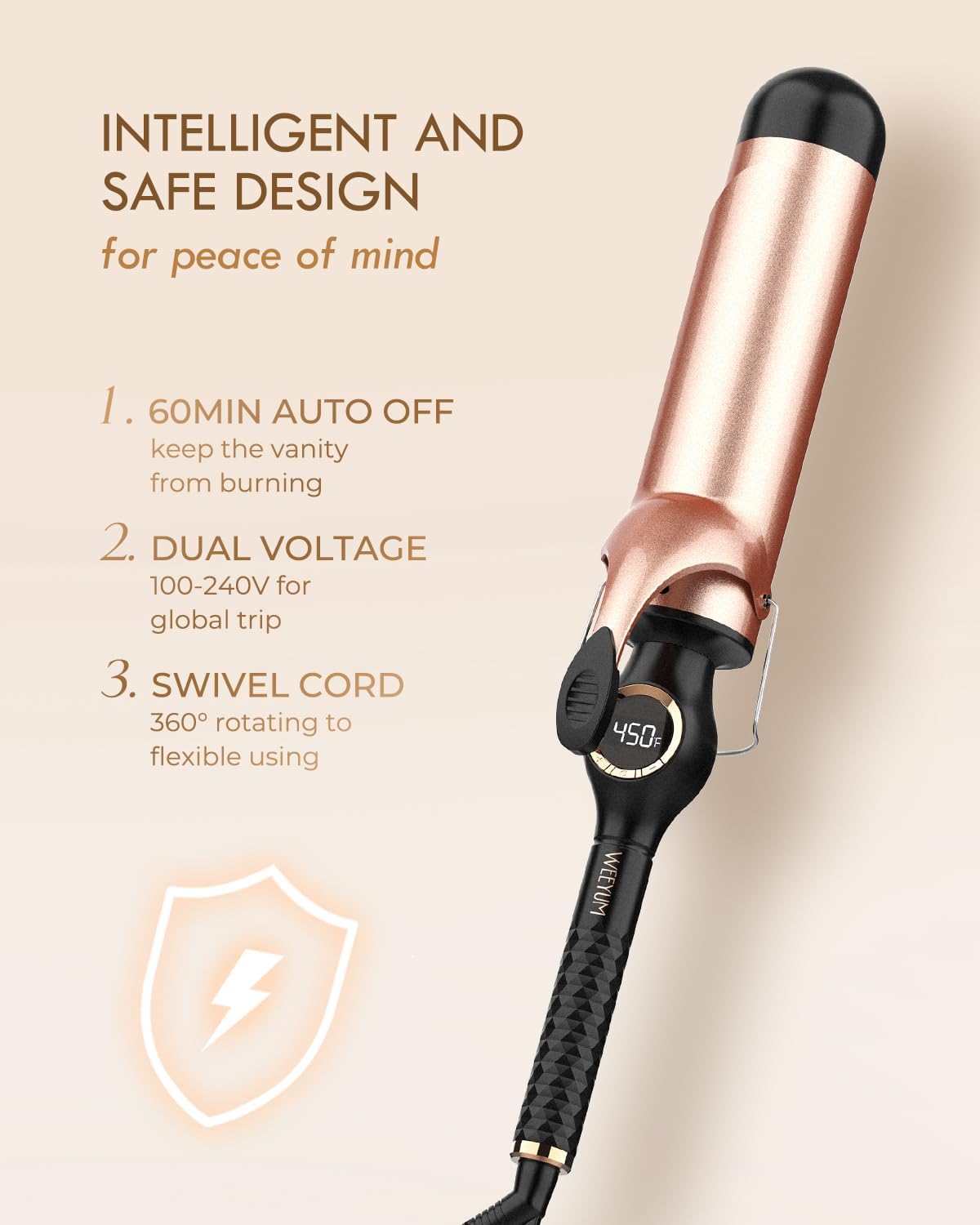 50mm Large Barrel Curling Wand Ceramic Hair Curler Loose Waves Dual Voltage