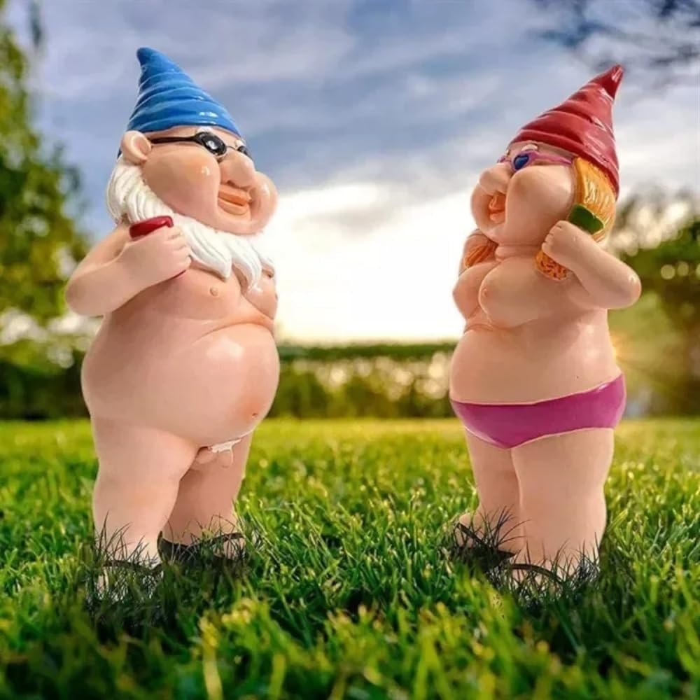 Funny Naughty Garden Gnomes Set Resin Rude Couple Ornament Decor