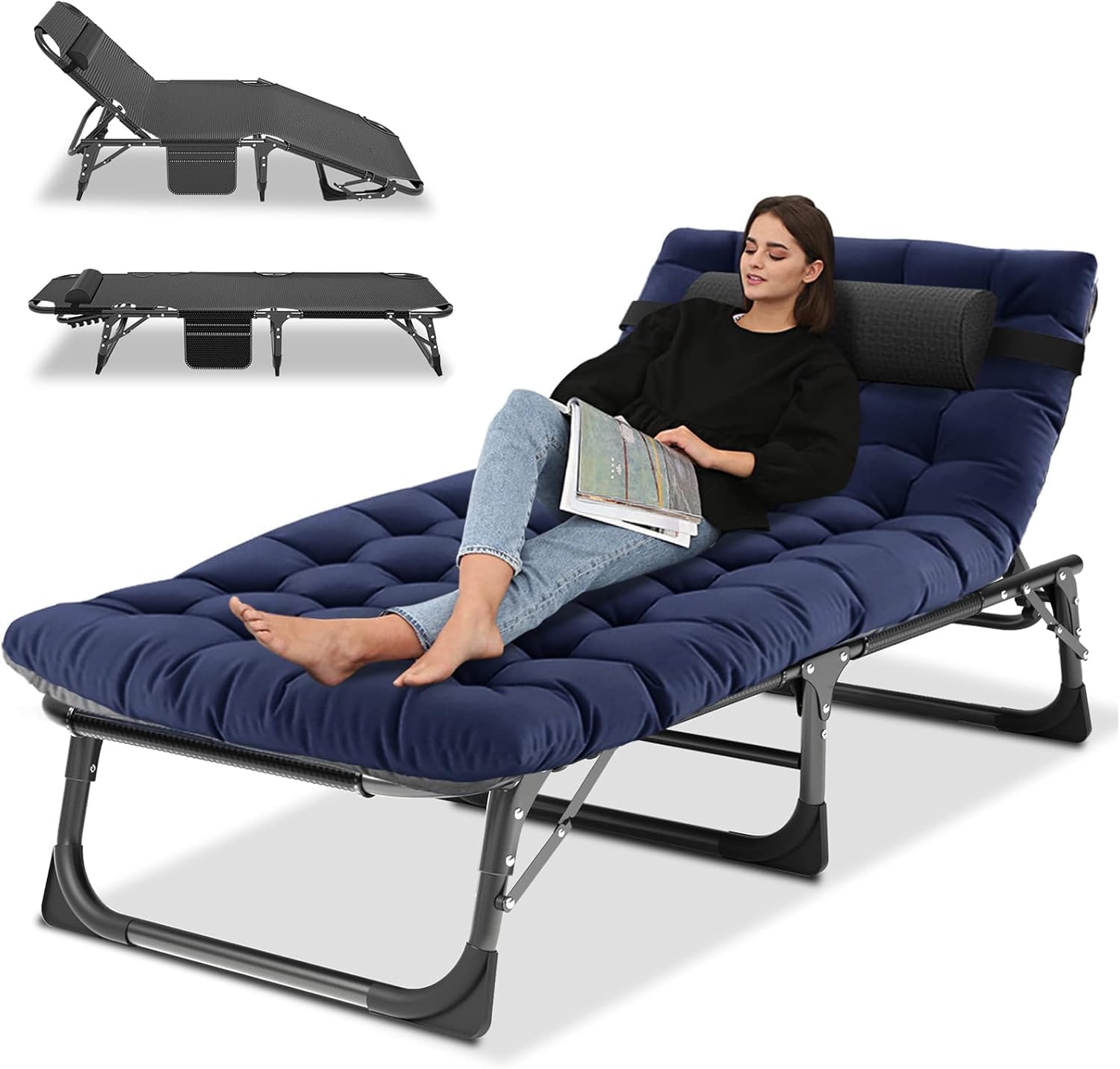 Oversized Folding Sun Lounger Bed 5 Position 200kg Blue