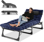 Oversized Folding Sun Lounger Bed 5 Position 200kg Blue