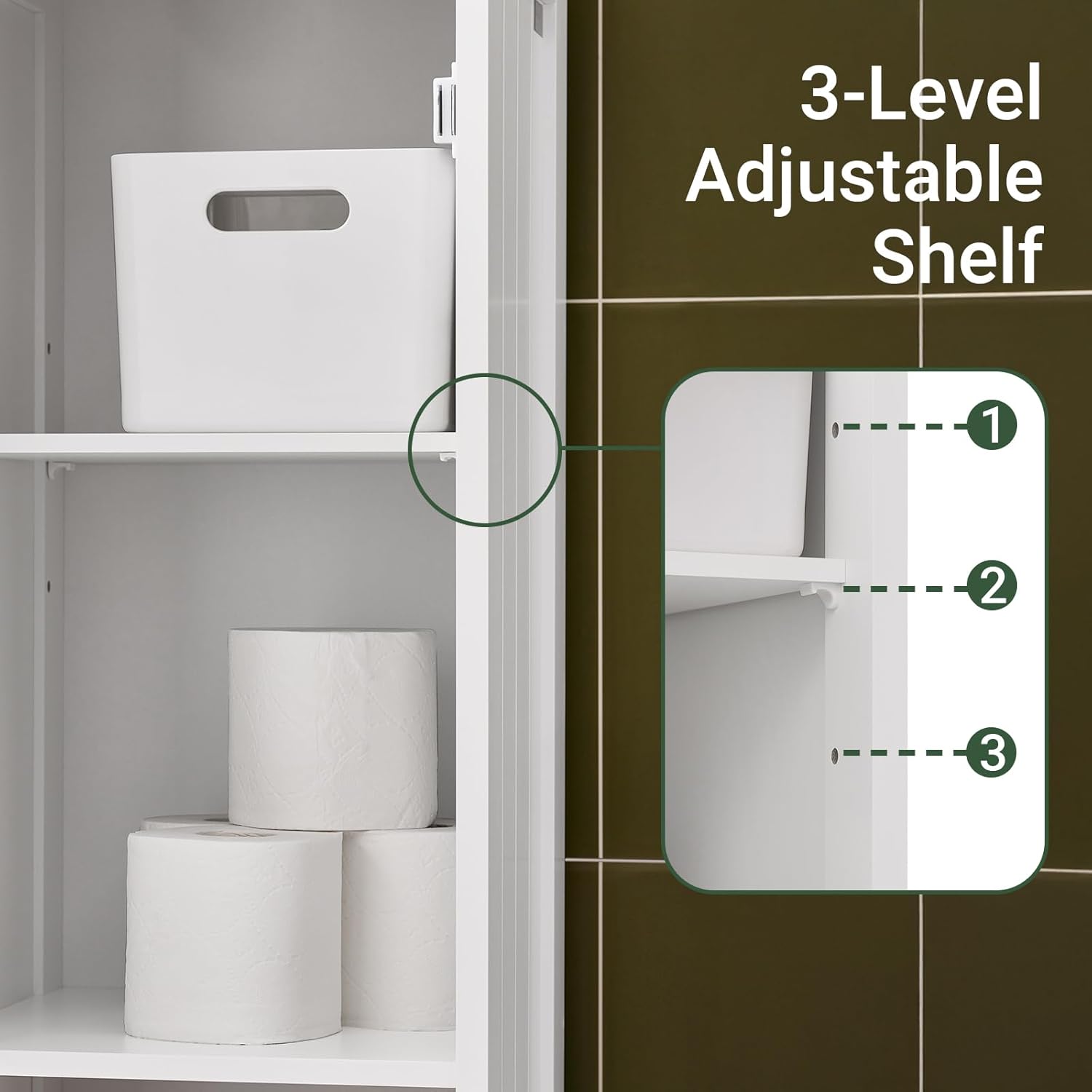 Slim Tall Bathroom Cabinet White Natural Louver Storage