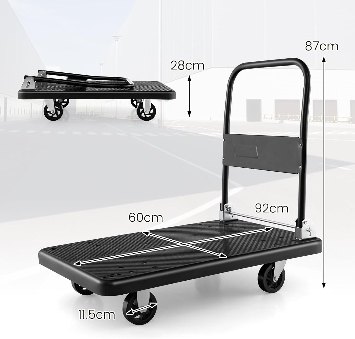Folding Push Cart Dolly 400KG Flatbed Trolley Black
